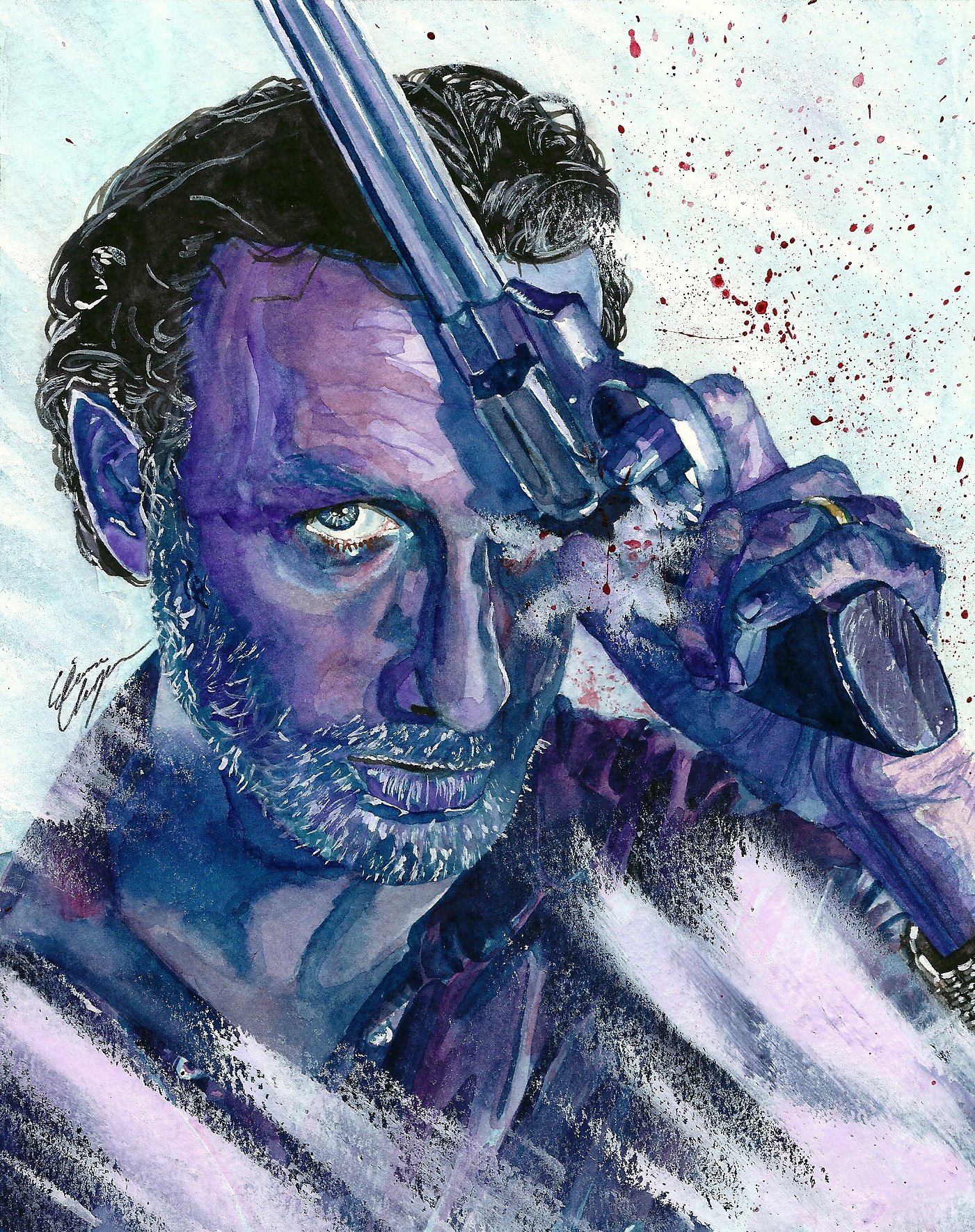 Rick Grimes from The Walking Dead - Watercolor by Elaina Unger