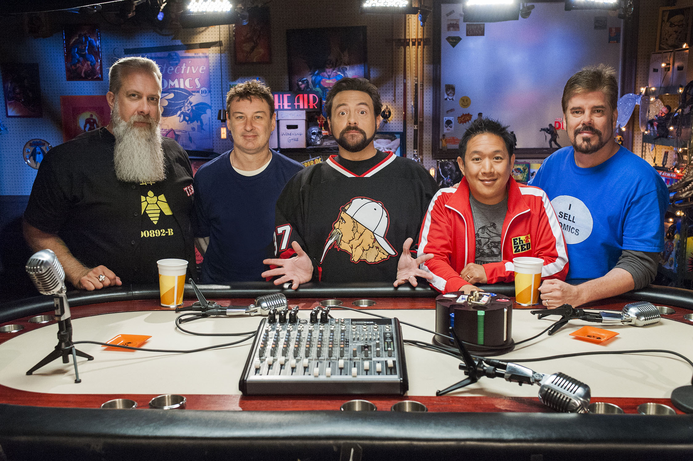 Bryan Johnson, Ming Chen, Mike Zapcic, Walter Flanagan, Kevin Smith - Comic Book Men _ Season 6 – Photo Credit: Pawel Kaminski/AMC